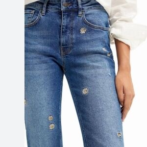 Desigual Blue Jeans with Daisy Embroidery
